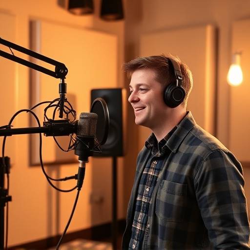 En voiceover-artist i et studio