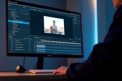 Computer screen showing photo editing software with sliders and tools.